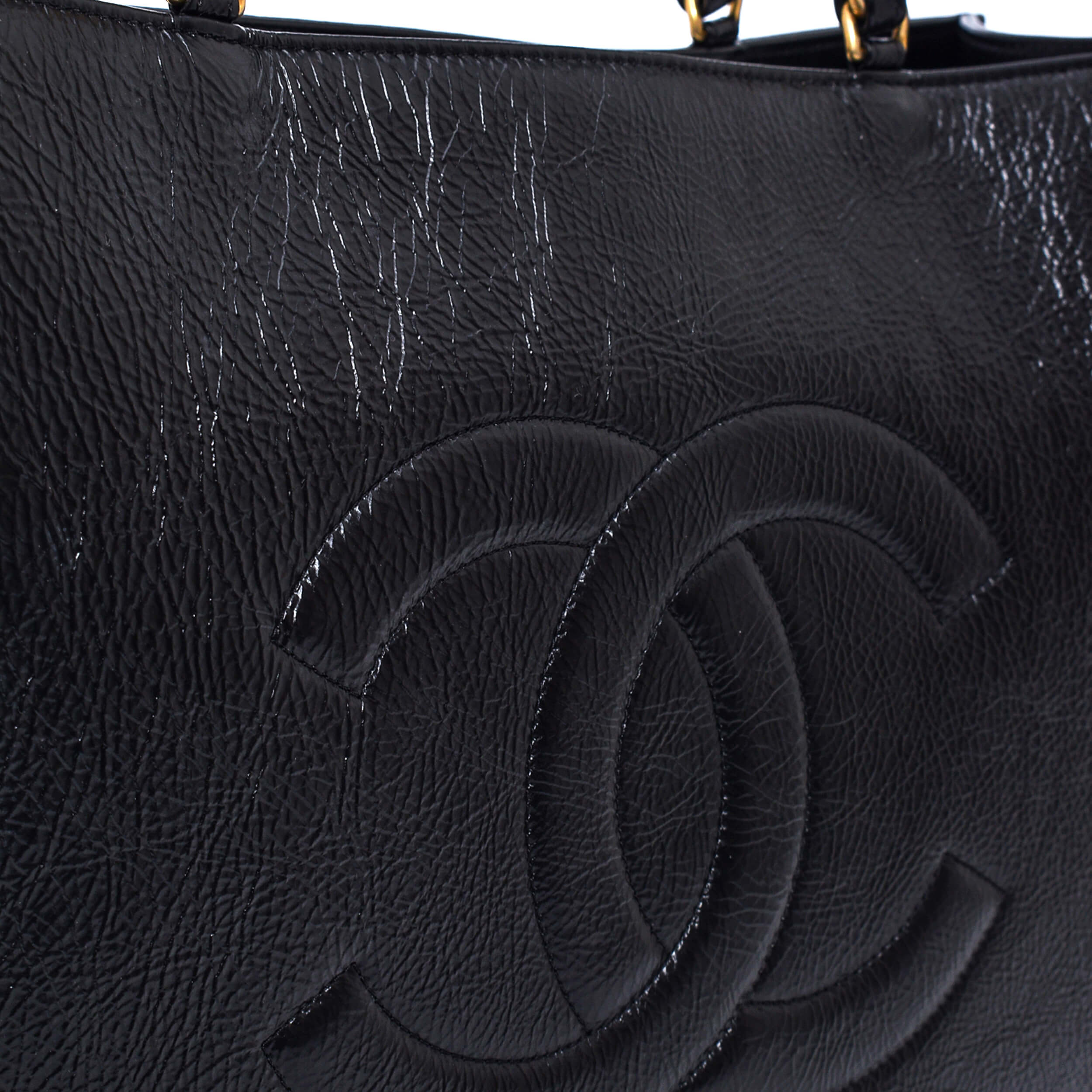 Chanel - Black Glazed Aged Calf Leather CC Tote Bag